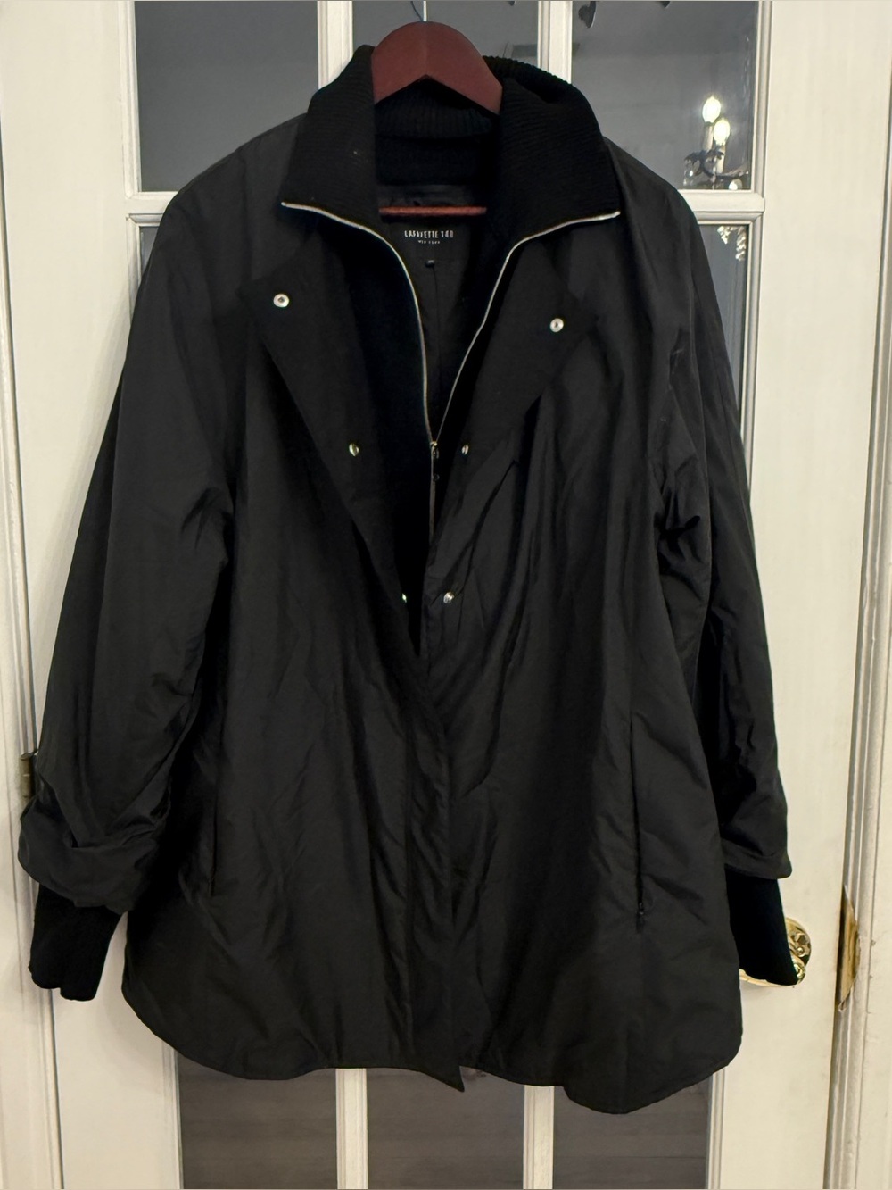 Lafayette 148 New York Women’s Black Knit Collar Mackay Alpine Coat Size XL
